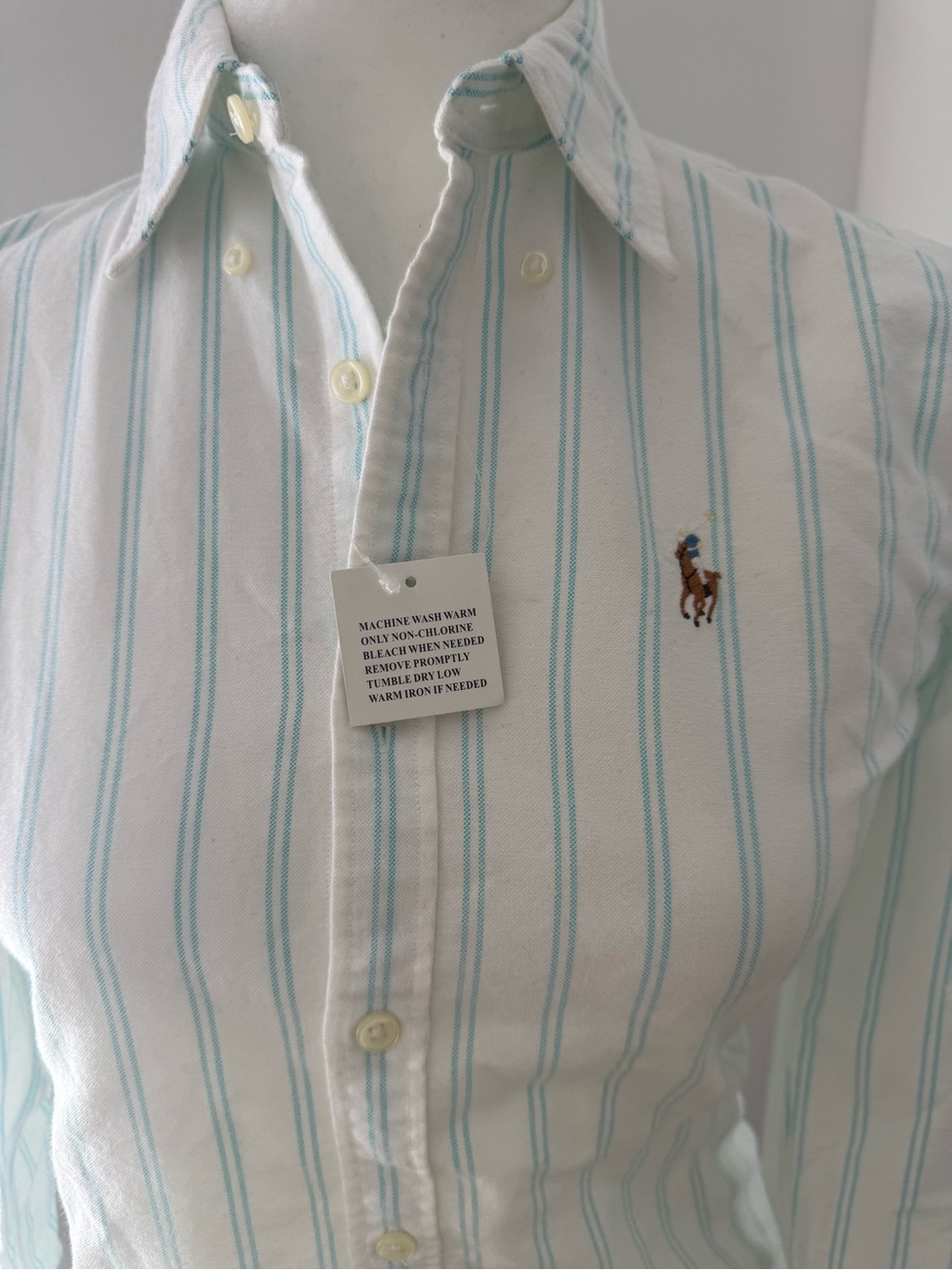 Ralph Lauren White Shirt with Light Blue Stripes Button-Down - Picture 3 of 5